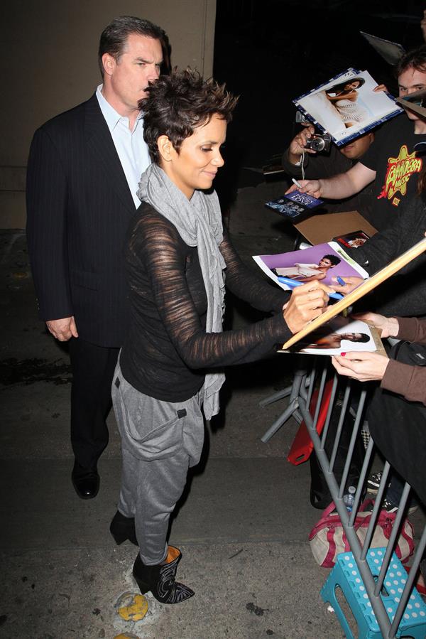 Halle Berry arrives for the Jimmy Kimmel Show in Los Angeles on March 20, 2013