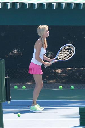Heather Locklear - Playing with a pink dress Tennis in Malibu (Aug 1, 2012)