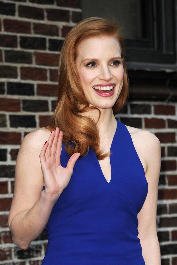 Jessica Chastain (upsizes) at the Late Show with David Letterman in New York 1/7/13 