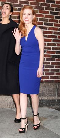 Jessica Chastain (upsizes) at the Late Show with David Letterman in New York 1/7/13 