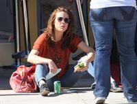 Jessica Stroup takes a break on the set of 90210 in Los Angeles on February 26, 2013