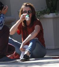 Jessica Stroup takes a break on the set of 90210 in Los Angeles on February 26, 2013