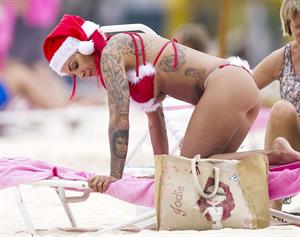 Jodie Marsh in a Santa Bikini on the beach in Barbardos on December 24, 2012