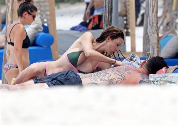 Whitney Cummings in a bikini on the beach in Tulum, Mexico, June 12, 2017