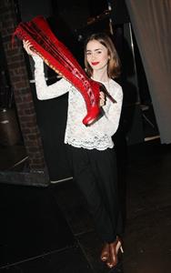 Lily Collins “Kinky Boots” backstage candids 10/17/13 