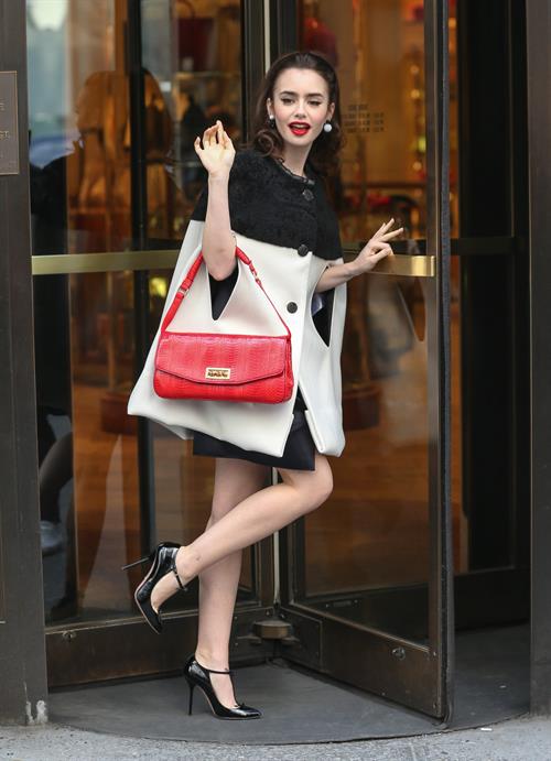 Lily Collins Outside the Bergdorf Goodman Store in NYC - April 4, 2013 