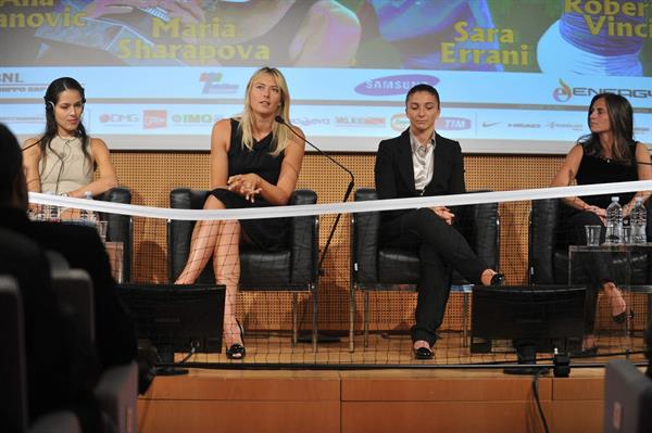 Maria Sharapova attends a press conference to present Saturday's exhibition match Milan November 30, 2012 