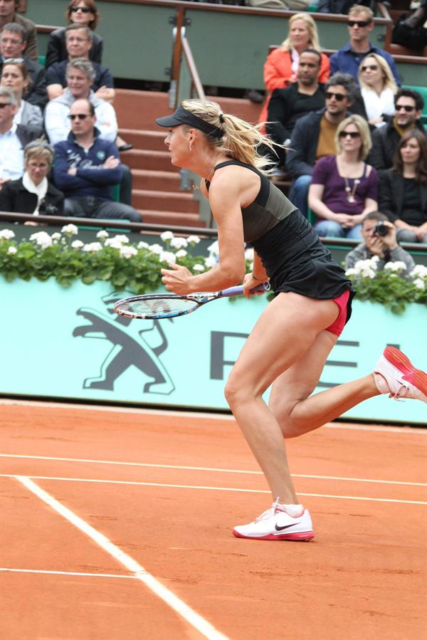 Maria Sharapova playing in Semi-Finals of 2012 Women's French Open Tennis Tournament June 7, 2012