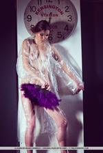 Claudia wraps her sexy, tight body on plastic as she plays with her pussy.