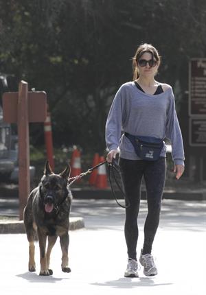 Nikki Reed jogging with her dog Enzo in Los Angeles on February 6, 2013