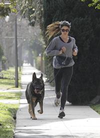 Nikki Reed jogging with her dog Enzo in Los Angeles on February 6, 2013