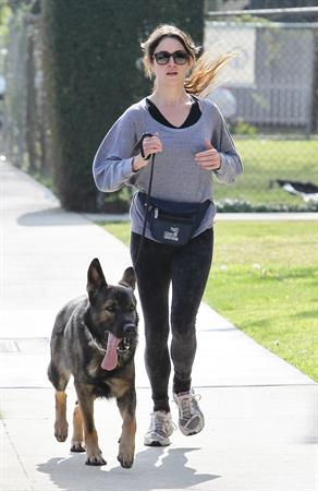 Nikki Reed jogging with her dog Enzo in Los Angeles on February 6, 2013