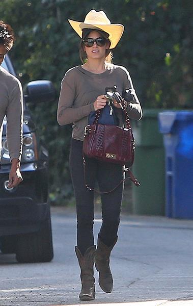 Nikki Reed walking and wearing her cowboy hat in Los Angeles on February 21, 2013
