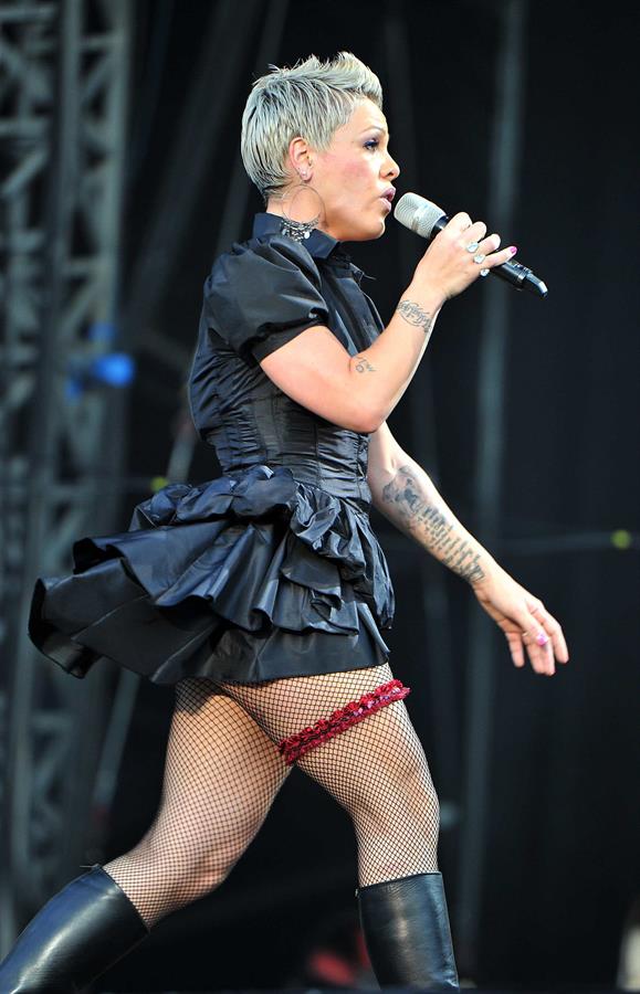 Alecia Moore (Pink) performing at the O2 Wireless festival in London on July 2, 2011