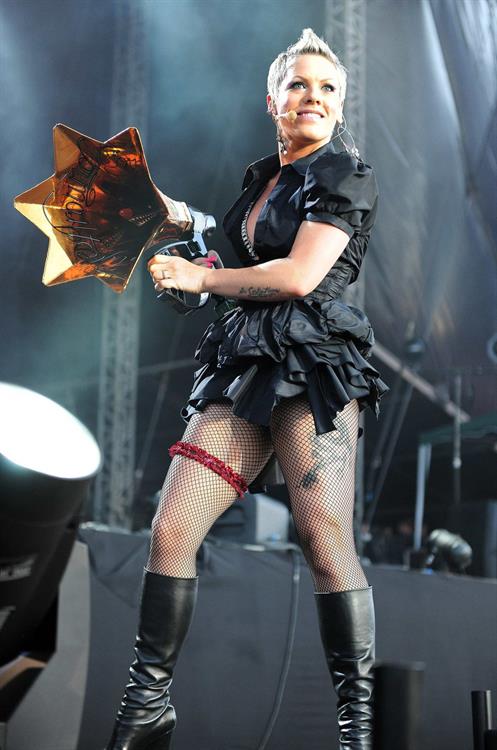 Alecia Moore (Pink) performing at the O2 Wireless festival in London on July 2, 2011