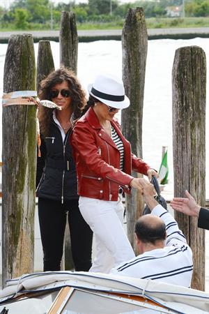 Salma Hayek - Touches down with her husband Francois-Henri Pinault at Marco Polo Airport in Venice (28.05.2013) 