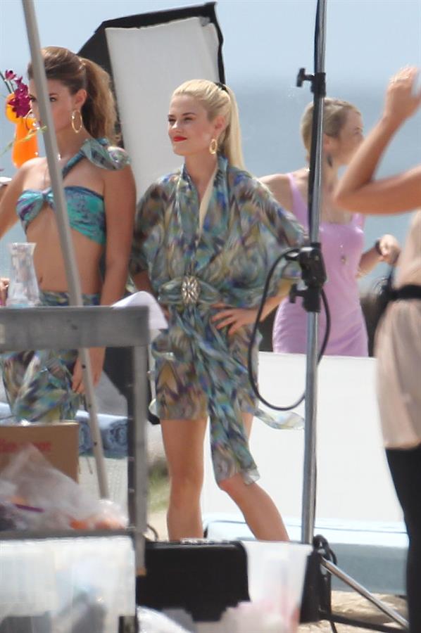 Minka Kelly and rachael taylor film charlies angels on a beach in miami 020911 