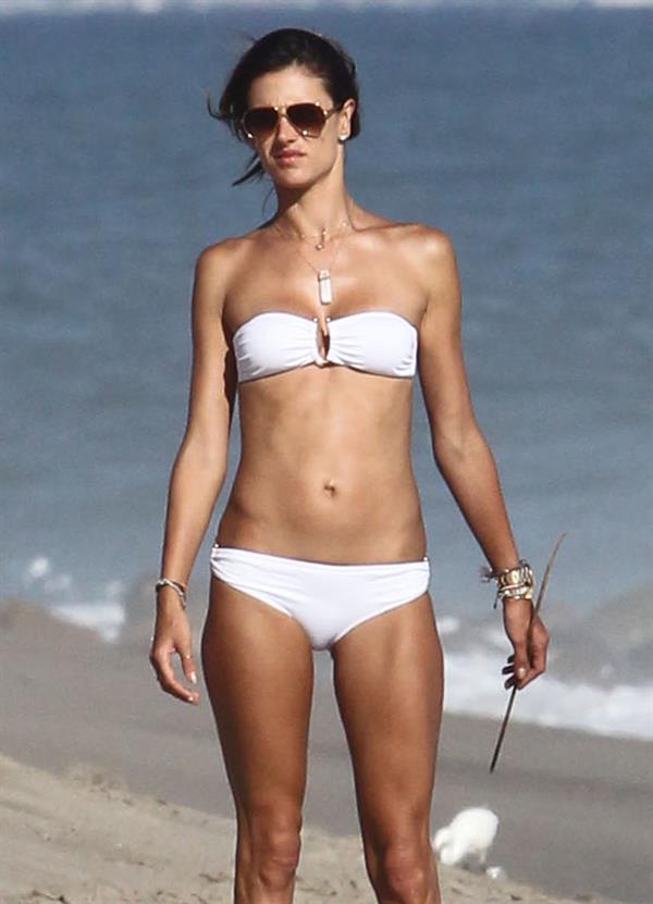 Alessandra Ambrosio in a white bikini in Malibu August 23, 2014