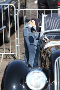 Katarina Witt at the oldtimer car rally Hamburg-Berlin-Klassik August 30, 2014