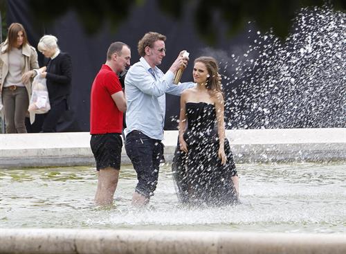 Natalie Portman modeling for a Miss Dior campaign photo shoot in the gardens of the Palais Royal in Paris 6/26/12 