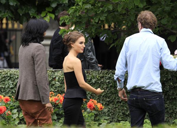 Natalie Portman modeling for a Miss Dior campaign photo shoot in the gardens of the Palais Royal in Paris 6/26/12 