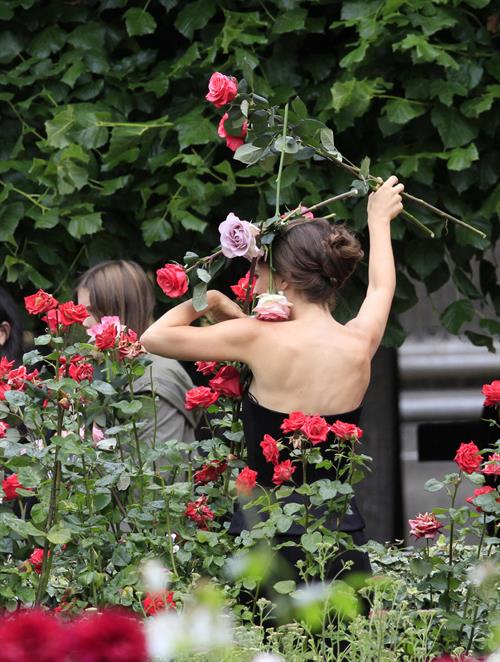 Natalie Portman modeling for a Miss Dior campaign photo shoot in the gardens of the Palais Royal in Paris 6/26/12 