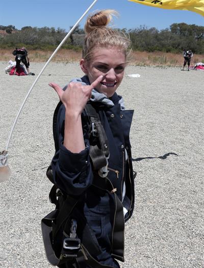AnnaLynne McCord skydives from 18,000 feet at a charity event, Lompoc August 16, 2014