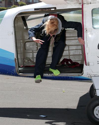 AnnaLynne McCord skydives from 18,000 feet at a charity event, Lompoc August 16, 2014