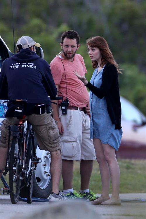 Emma Stone on the set of an untitled Woody Allen project in Newport July 28, 2014