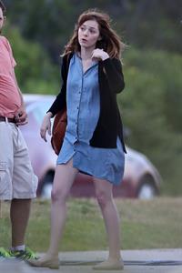 Emma Stone on the set of an untitled Woody Allen project in Newport July 28, 2014