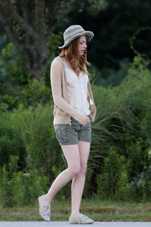Emma Stone on the set of an untitled Woody Allen project in Newport July 28, 2014