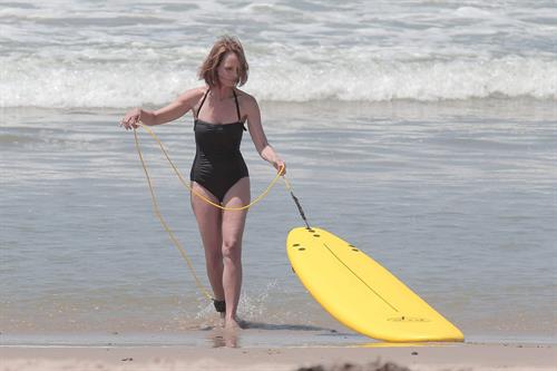 Helen Hunt wearing a swimsuit on the set of 'Ride' in LA August 5, 2013 