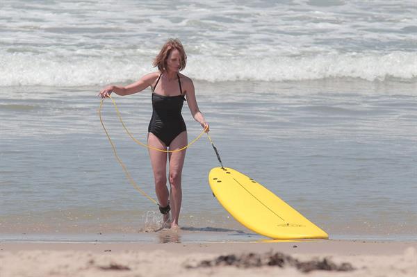 Helen Hunt wearing a swimsuit on the set of 'Ride' in LA August 5, 2013 