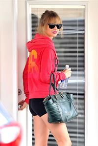 Taylor Swift wearing shorts and a  Pink  jacket in Los Angeles 10/27/13  