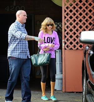 Taylor Swift in a Love Pink shirt in Los Angeles on 10/24/13  