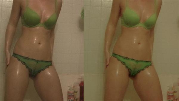 Kari Sweets showering in green lingerie
