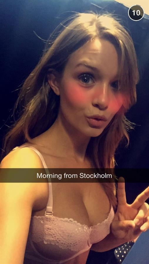 Josephine Skriver in lingerie taking a selfie