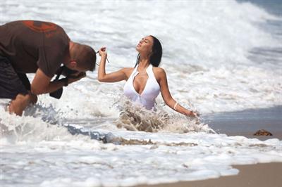 Charlie Riina in a beach photoshoot for 128 Water in Santa Monica on  11/25/2018