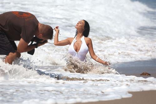 Charlie Riina in a beach photoshoot for 128 Water in Santa Monica on  11/25/2018