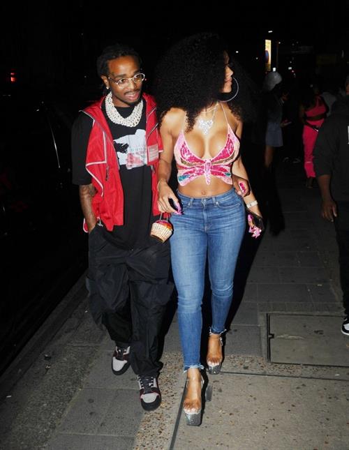 Saweetie Pictures Saweetie sexy boobs showing nice cleavage seen by paparazzi with Quavo.