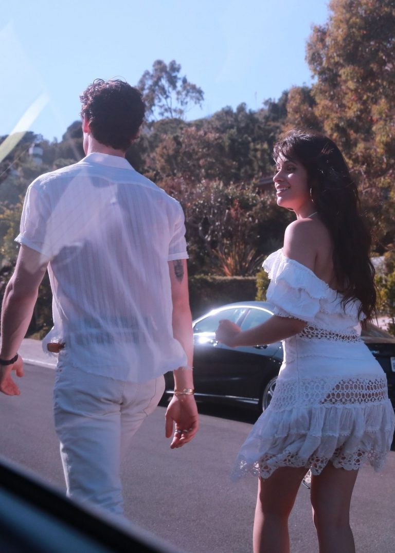 Camila Cabello Pictures Camila Cabello sexy ass in a white dress seen with Shawn Mendes by paparazzi.