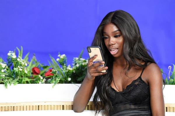 Yewande Biala from Love Island sexy in a tight black dress on  I Saw It First HQ .















