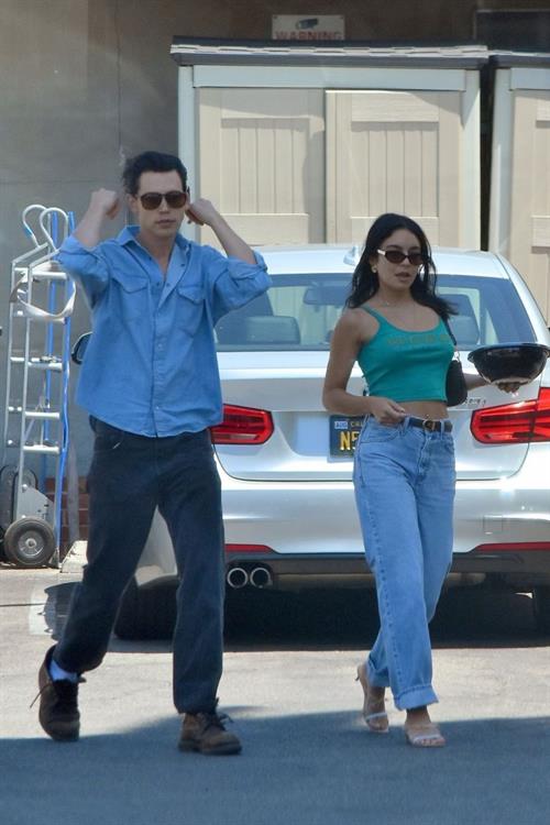 Vanessa Hudgens Pictures Vanessa Hudgens braless nipples pokies in a green top showing off her tits seen by paparazzi with Austin Butler.