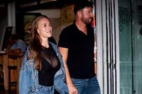 Laura Müller braless boobs in a see through top showing nice cleavage seen by paparazzi.









