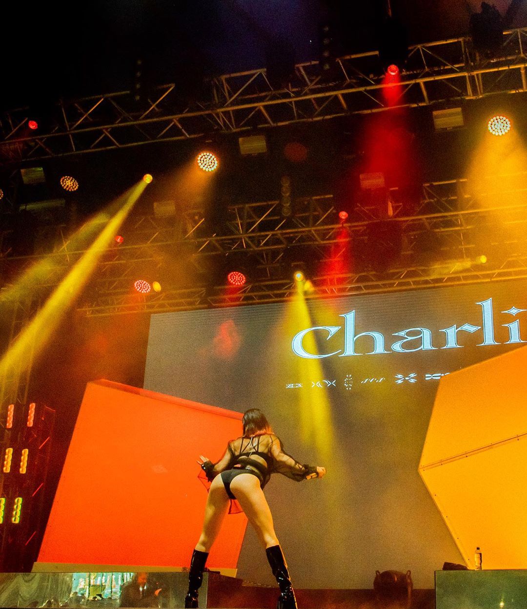 Charli XCX sexy ass on stage in a revealing outfit.

