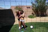 Rachel Roxxx plays volleyball