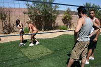 Rachel Roxxx plays volleyball