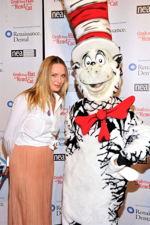 Uma Thurman joins Cat In The Hat On NEA's Read Across America Day at New York Public Library (01.03.0213) 