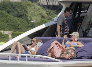 Uma Thurman wearing a bikini top on a yacht in St Tropez July 7, 2013 