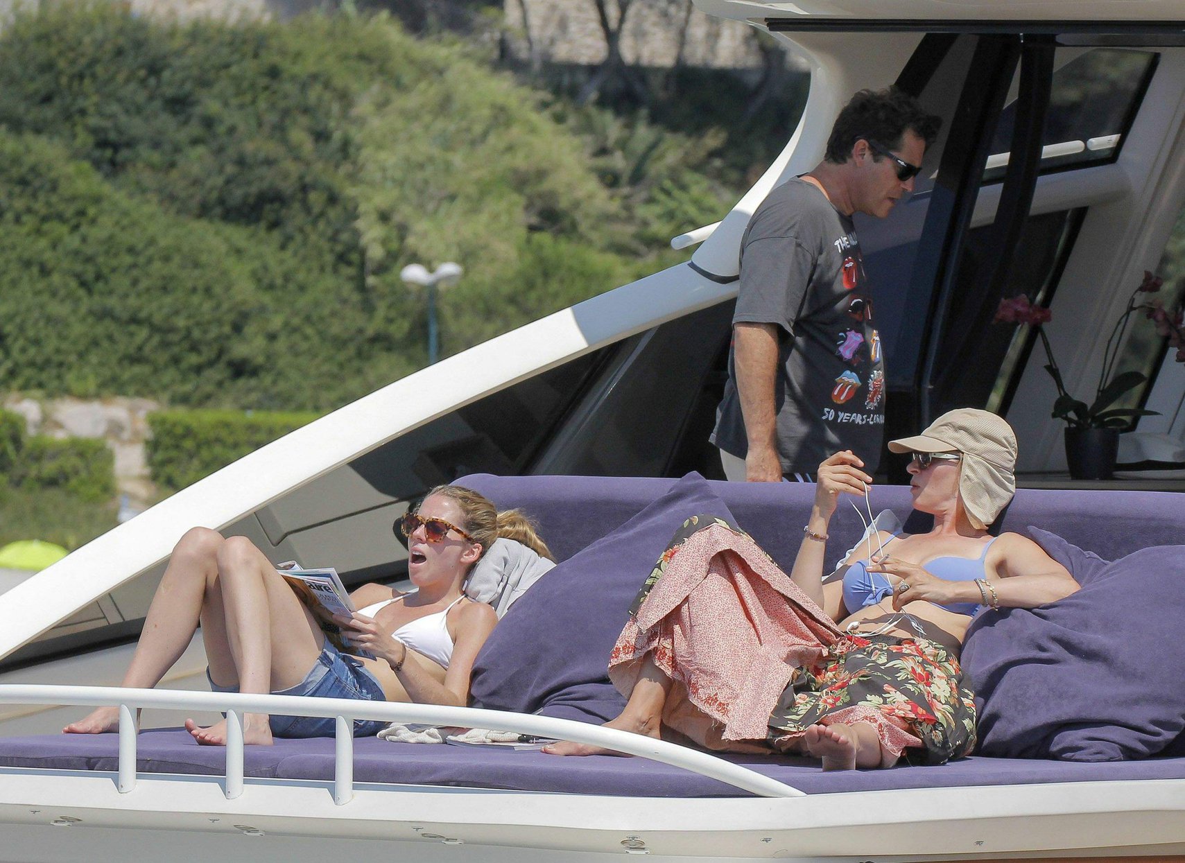 Uma Thurman wearing a bikini top on a yacht in St Tropez July 7, 2013 
